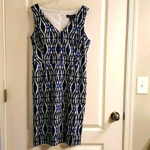 Leslie Stuart Blue Black Geometric Dress 10 NWT